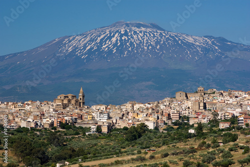 view of village on background Etna