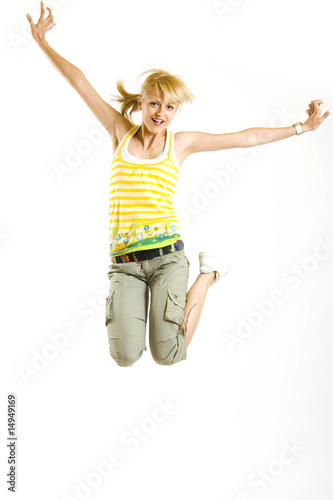 casual girl jumps in the air