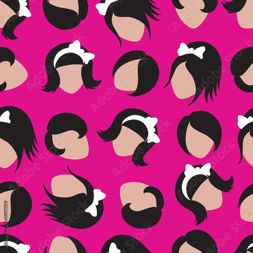 Seamless pattern from cute emo faces on pink background