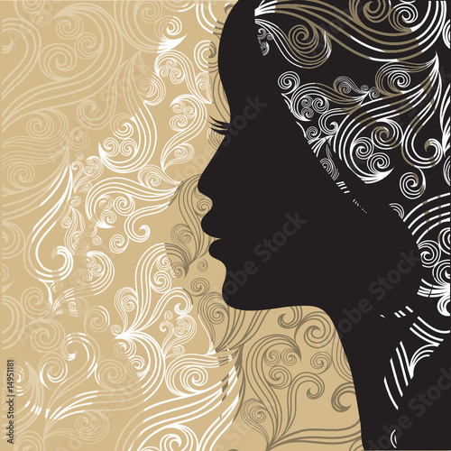 Closeup decorative vintage woman with beautiful hair