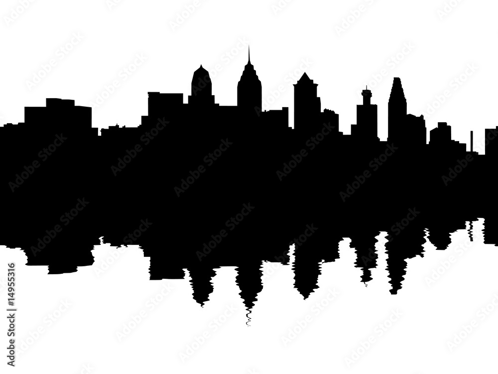 Philadelphia skyline reflected