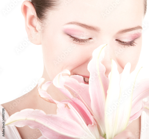 Portrait Beautiful girl with flower.