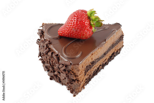 Slice of chocolate cake with strawberry
