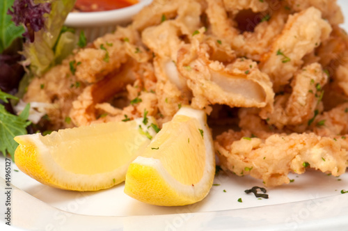 Lemons and fried calamari