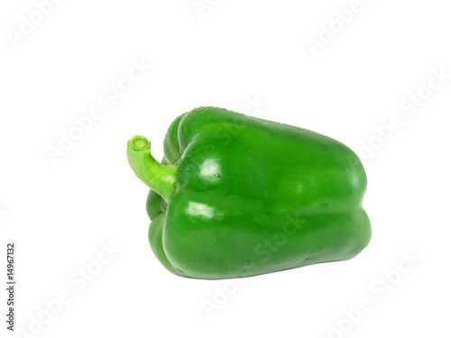 Single green sweet pepper on white background. Isolated