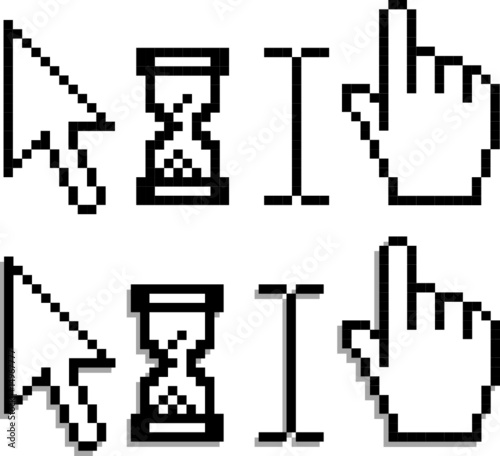 Web hand and arrow cursor with hour glass