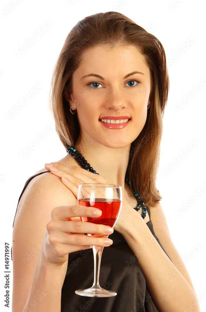 Beautiful girl with a glass of rose wine. Isolated on white Beautiful girl with a glass of rose wine. Isolated on white