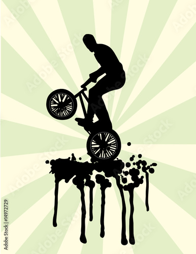 Bmx jump on splash in black and green vector illustration