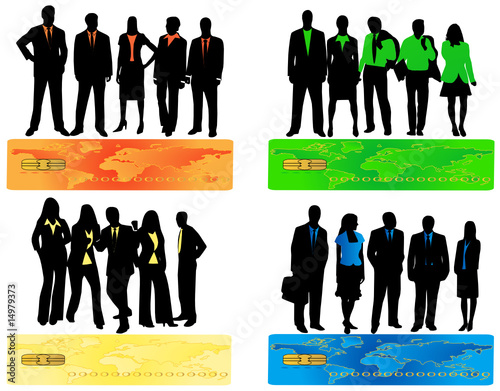 Illustration of business people and banking card