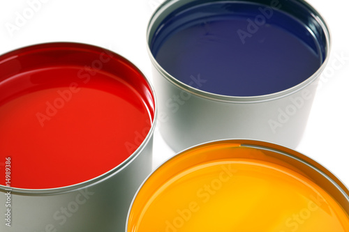 inks in cans, cyan, magenta, yellow
