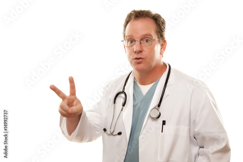 Male Doctor with Two Fingers Up
