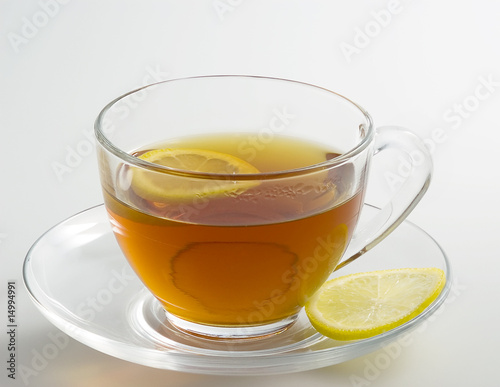 Hot tea drink with lemon