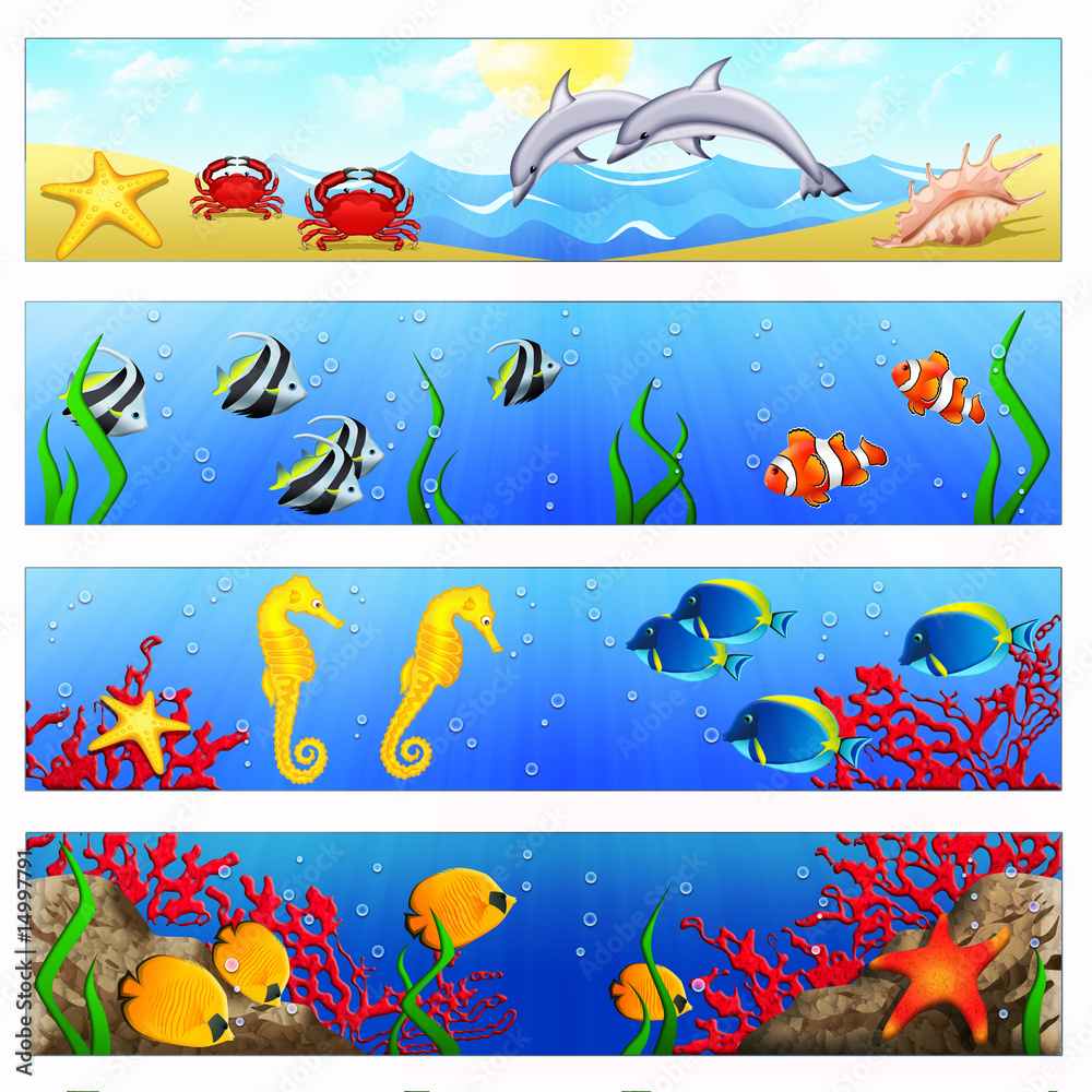 Fototapeta premium Ocean banners with tropical fishes