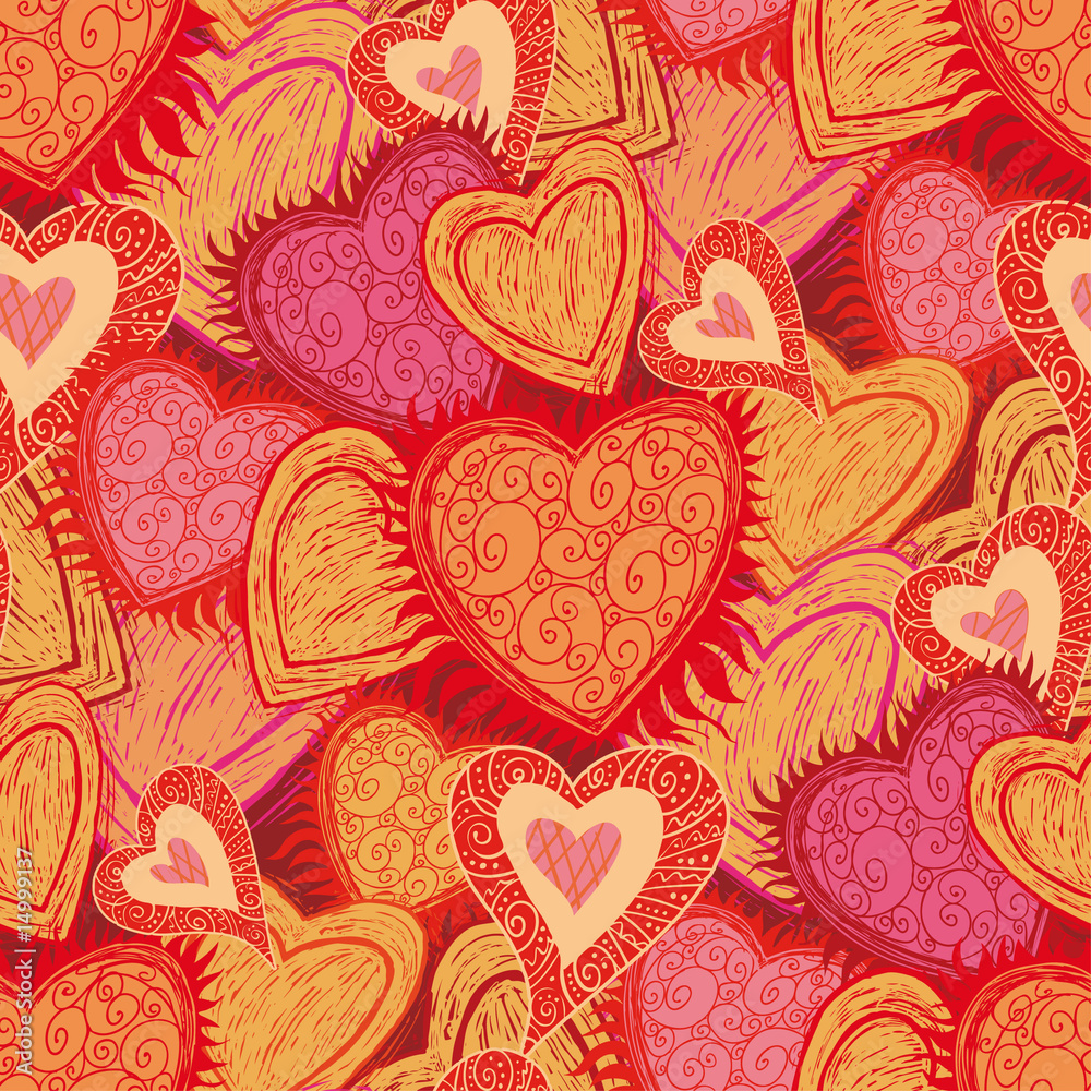 Hearts folk pattern in engrave style