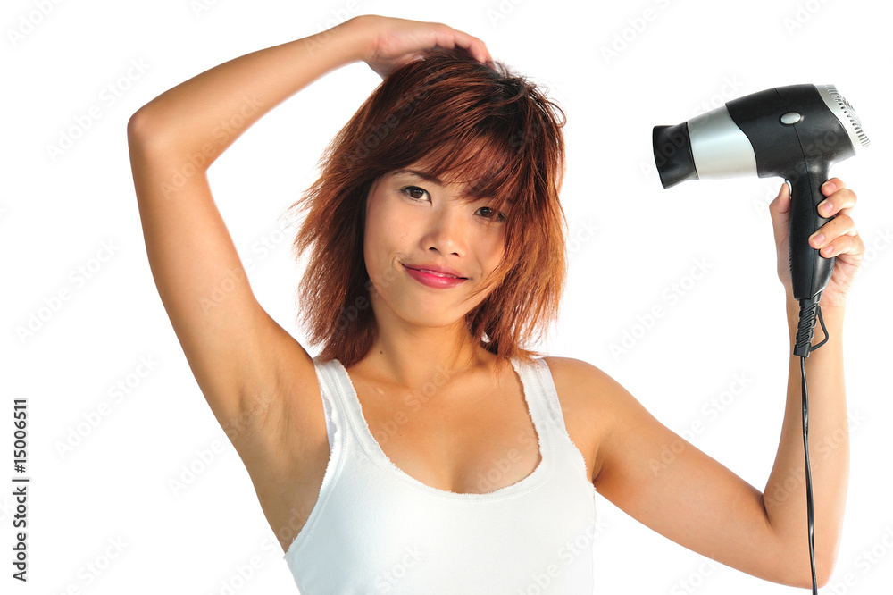 Very seductive young asian woman with a hair dryer Very seductive young asian woman with a hair dryer