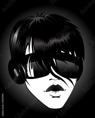 Beautiful man is disk jockey listens music on disco