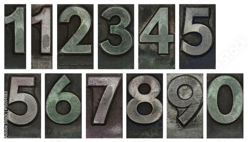 Metal type numbers isolated on white