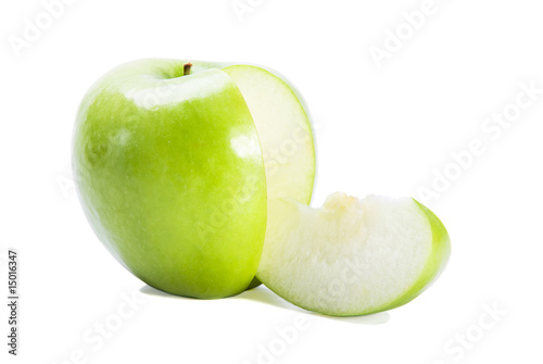 Sweet green apple on white background