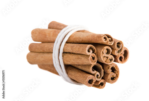 bundle of cinnamon sticks on the white background