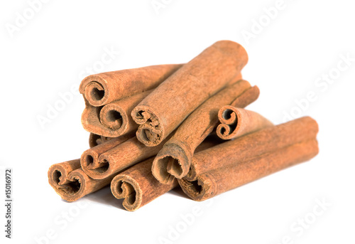 Cinnamon sticks on white background