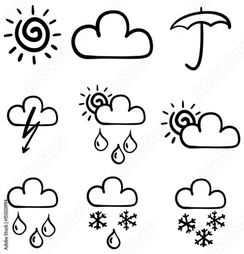 Set of symbols for the indication of weather. Sketch simulate.