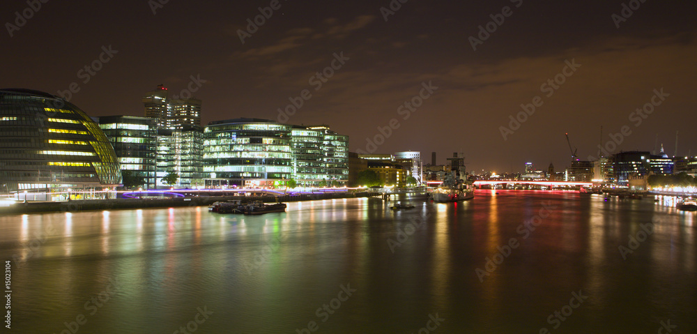 London- modern buildings on the quay in night