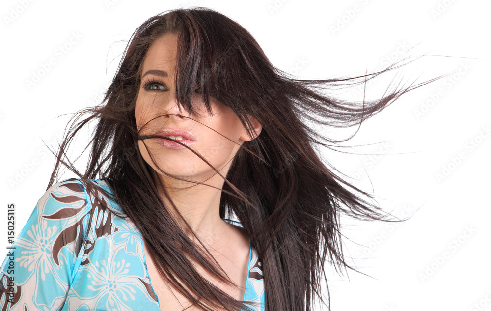portrait of a happy young woman smiling .Long hair