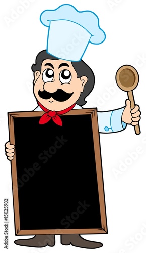 Chef holding blackboard