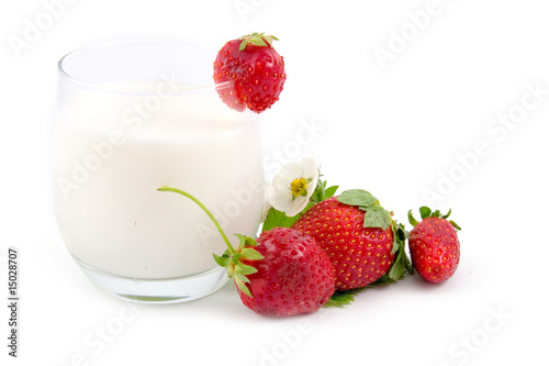 Glass with milk and strawberry