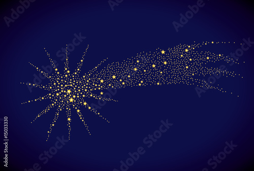 Christmas falling star made of stars on a blue sky