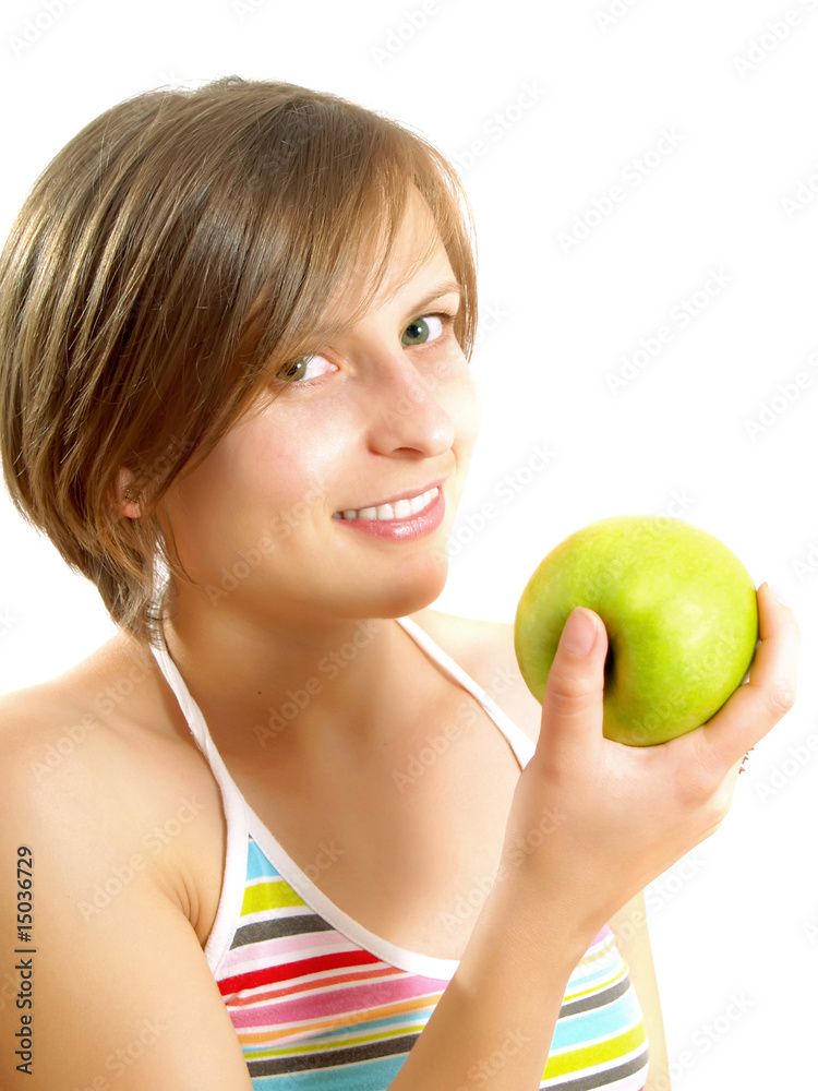 Beautiful girl with a green apple Beautiful girl with a green apple