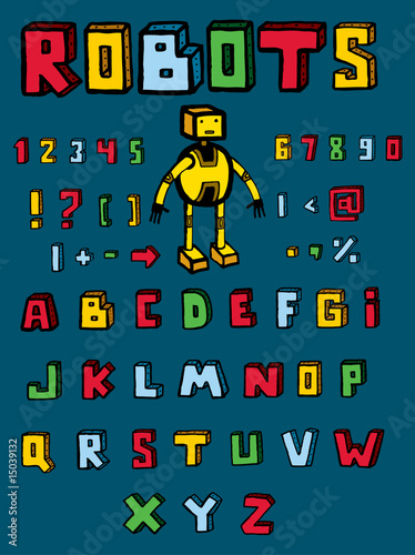 Interesting font and one robot, illustration