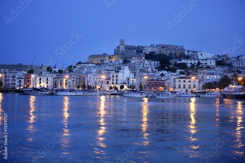 Ibiza island night harbor in Mediterranean