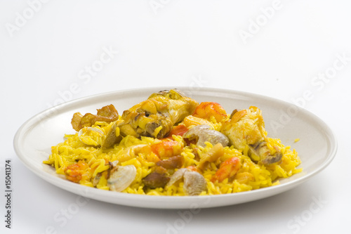 delicious seafood paella and chicken rice yellow