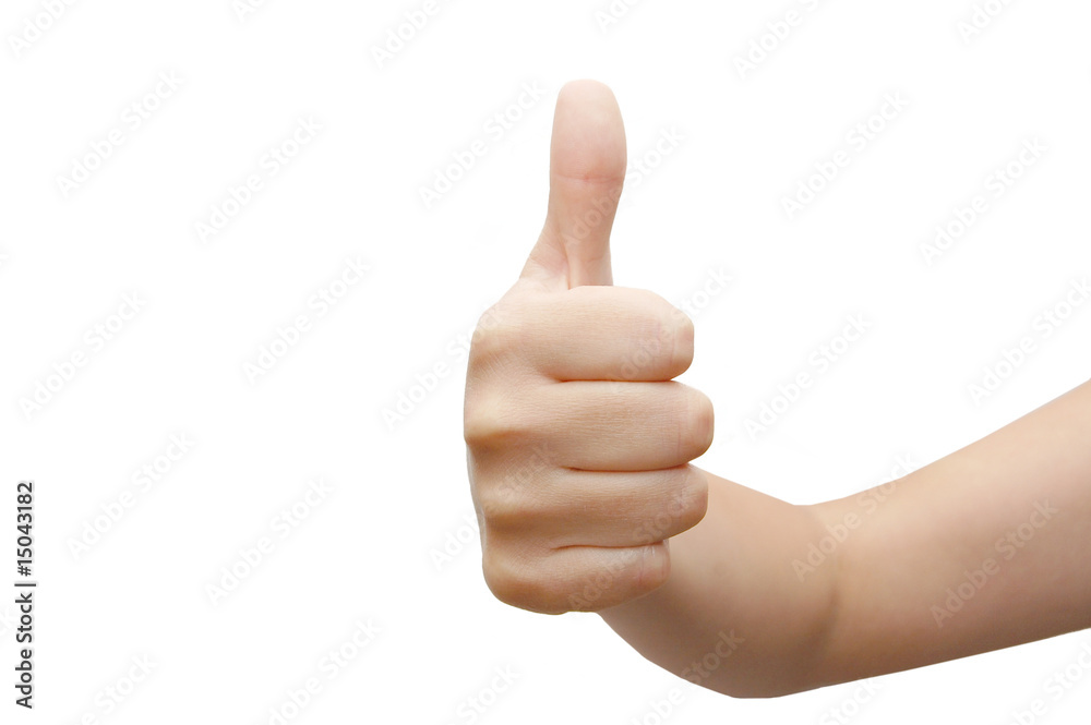 Thumbs Up Success Hand Sign over white
