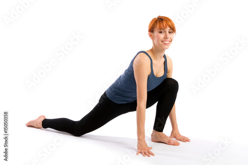 Cheerful Smiling Woman doing Yoga Exercise