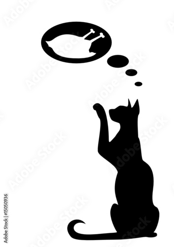 The silhouette of a black cat which dreams of a hen