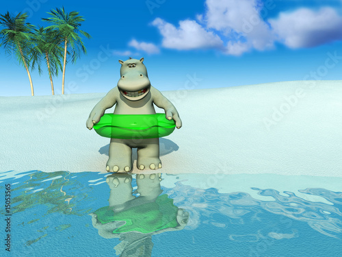 Cartoon hippo on the beach. © Sarah Holmlund