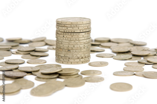 Coins on white background