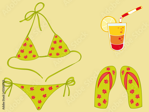 cocktail, bikini and sea shoes