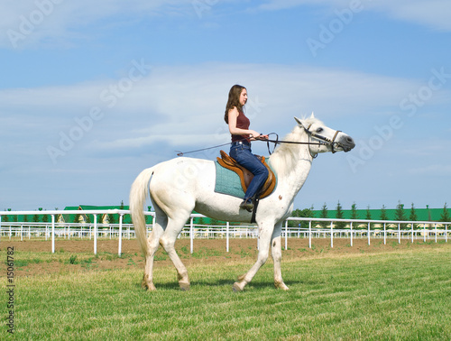 girl astride a horse on a hippodrome © vikiri