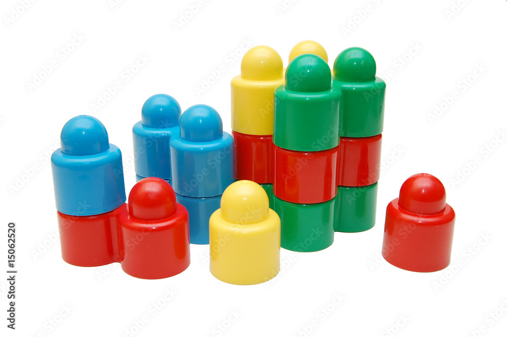 Plastic multi-coloured geometrical figures on a white background Plastic multi-coloured geometrical figures on a white background