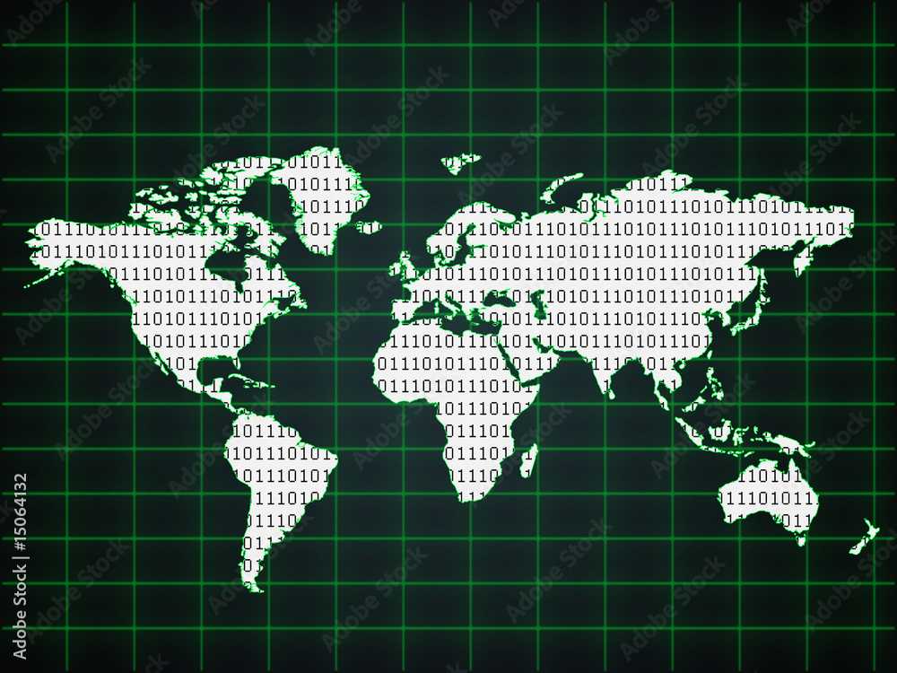 world map with binary code world map with binary code