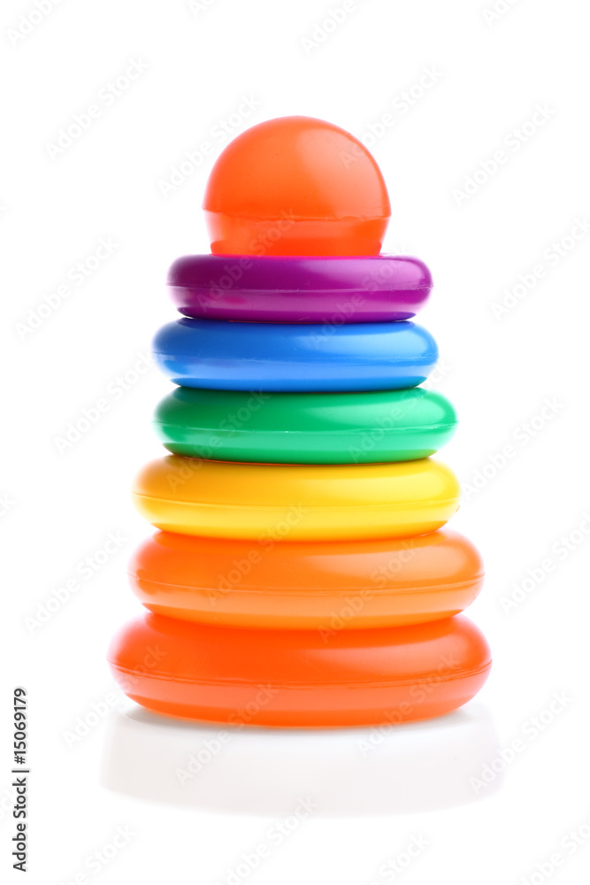 Shiny multi-coloured plastic stacking rings toy Shiny multi-coloured plastic stacking rings toy