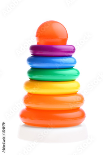 Shiny multi-coloured plastic stacking rings toy