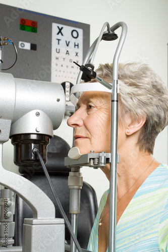 Lady having eye test examination
