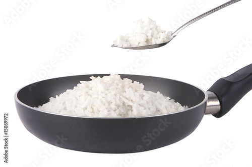 white rice on fry pan