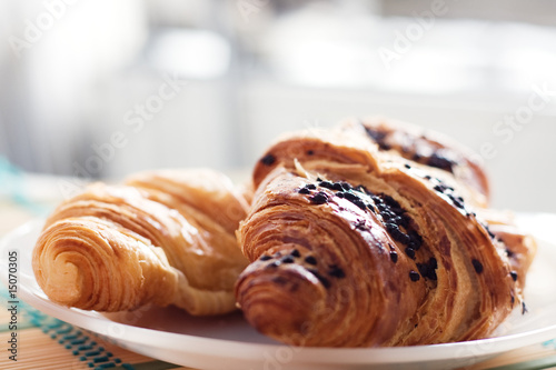 Chocolate croissant on plate