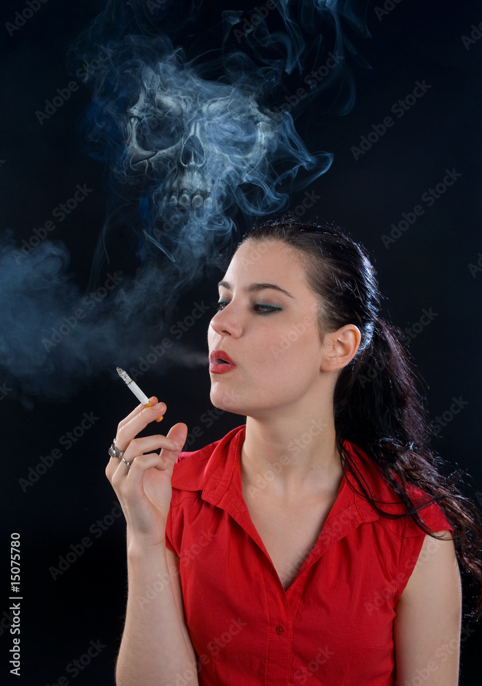 Obraz premium woman smoking with death above her head