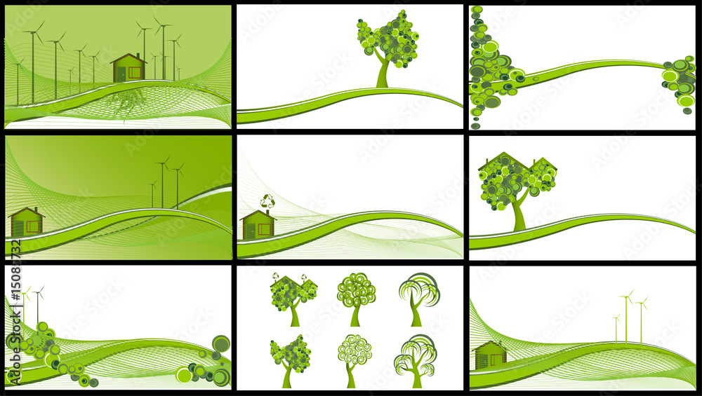 Collection of 9 ecological backgrounds, vector illustration